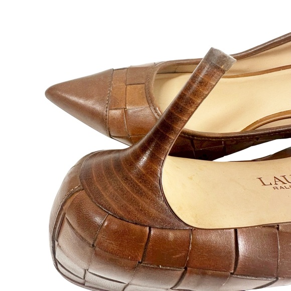 LAUREN RALPH LAUREN Women's 8.5 Lanette Woven Dark Brown Point Toe Heel - Picture 9 of 10